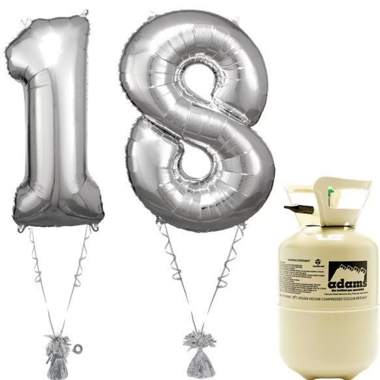 Online Party Delights Age 18 Silver Foil Kit With Helium, Ribbon And Weights