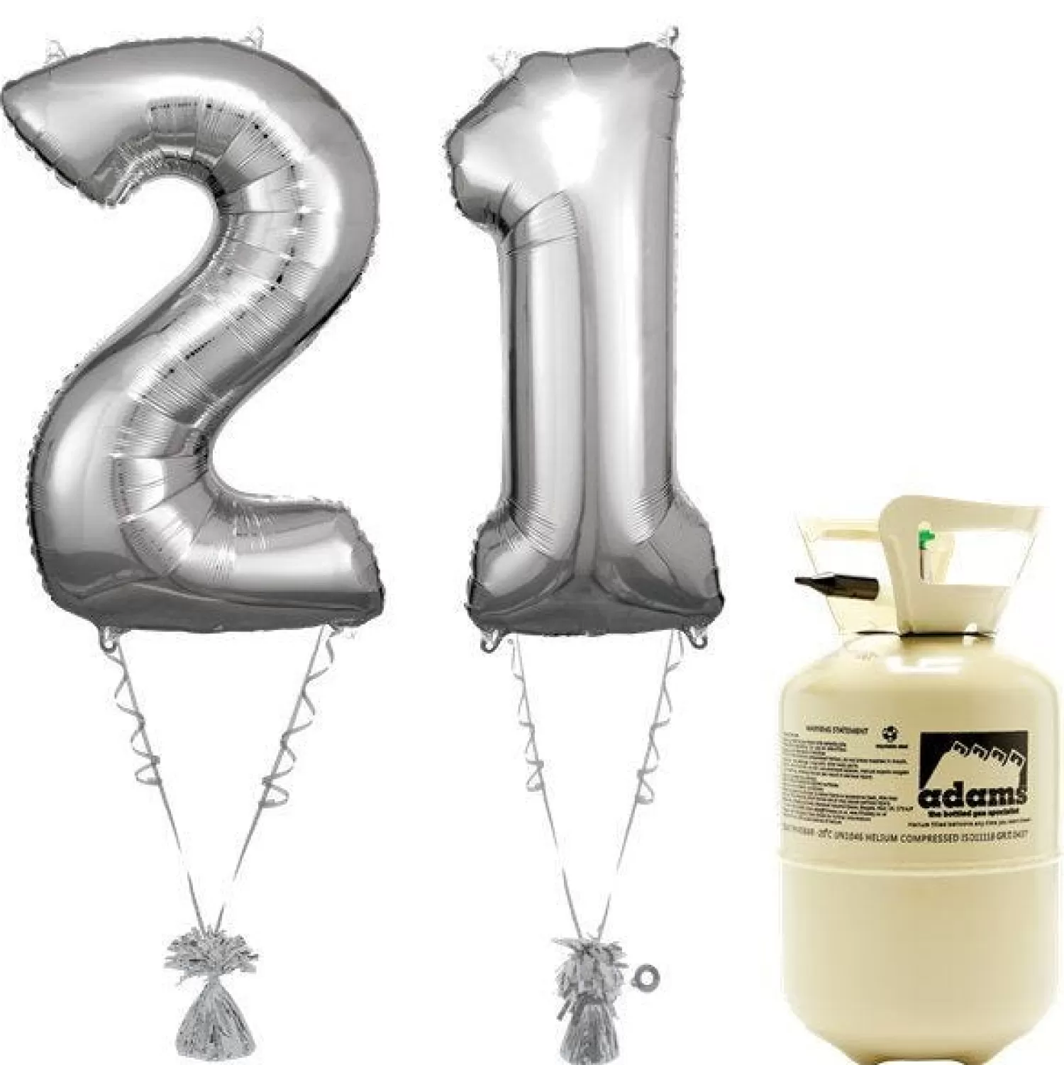 Discount Party Delights Age 21 Silver Foil Kit With Helium, Ribbon And Weights