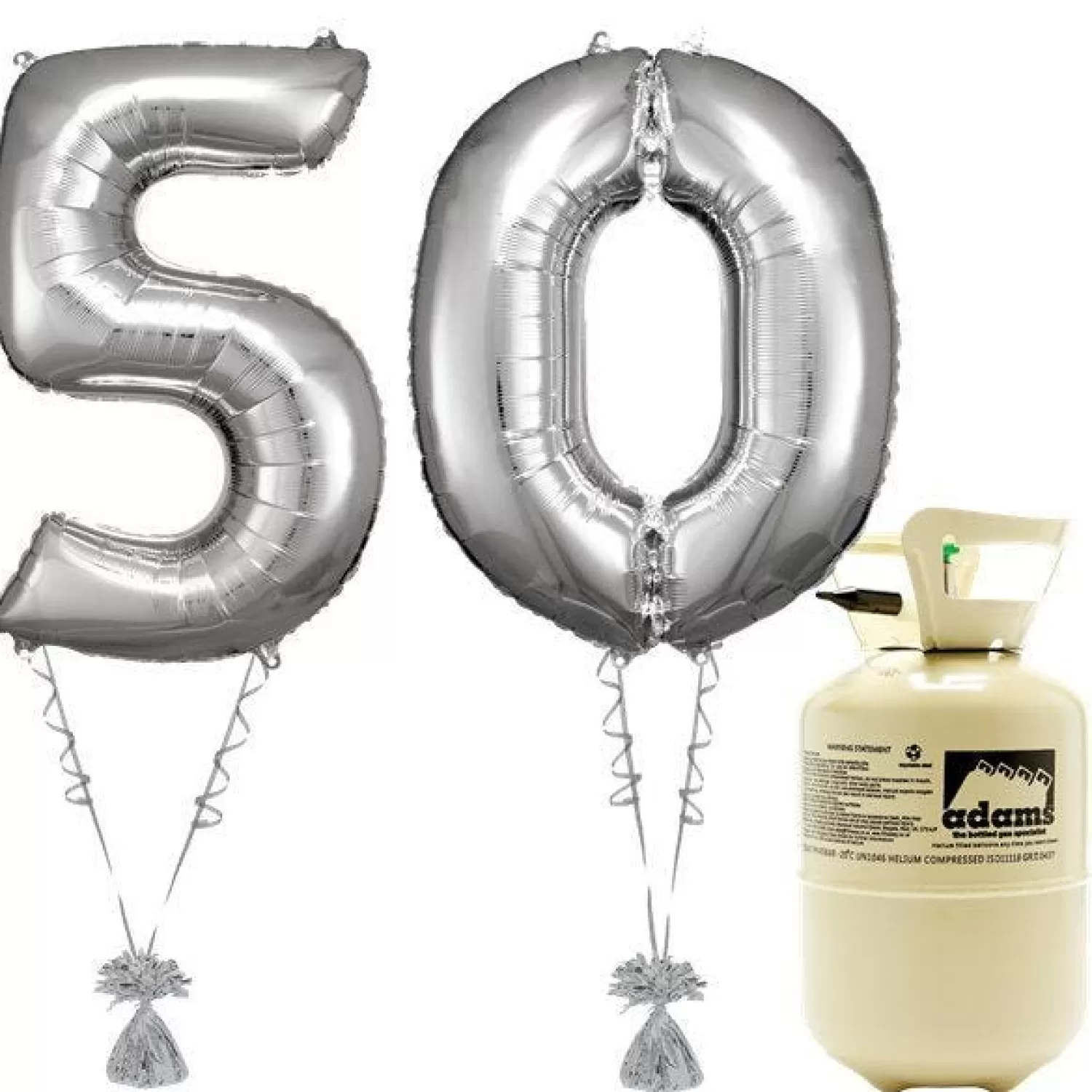 Discount Party Delights Age 50 Silver Foil Kit With Helium, Ribbon And Weights