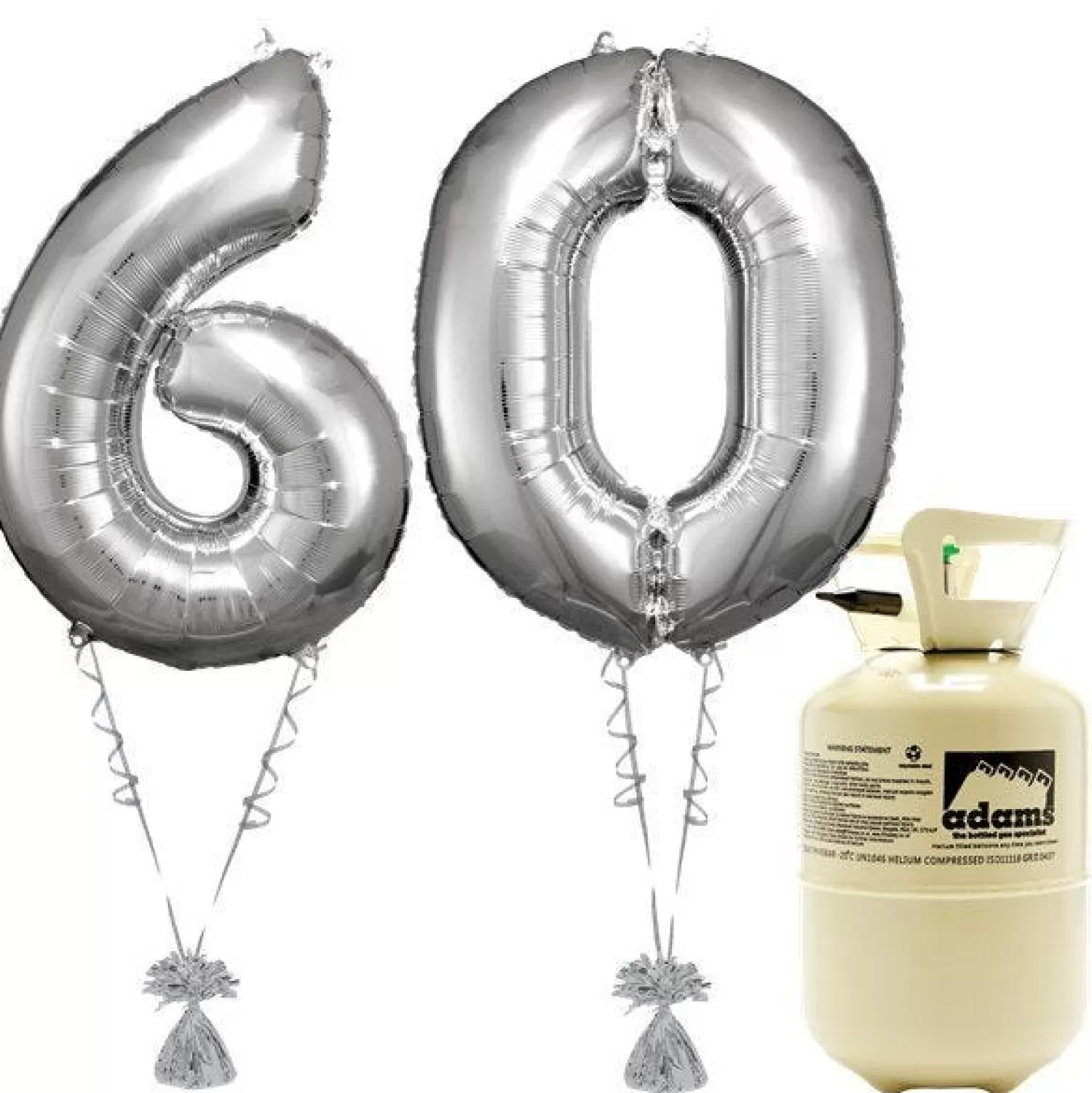 Sale Party Delights Age 60 Silver Foil Kit With Helium, Ribbon And Weights