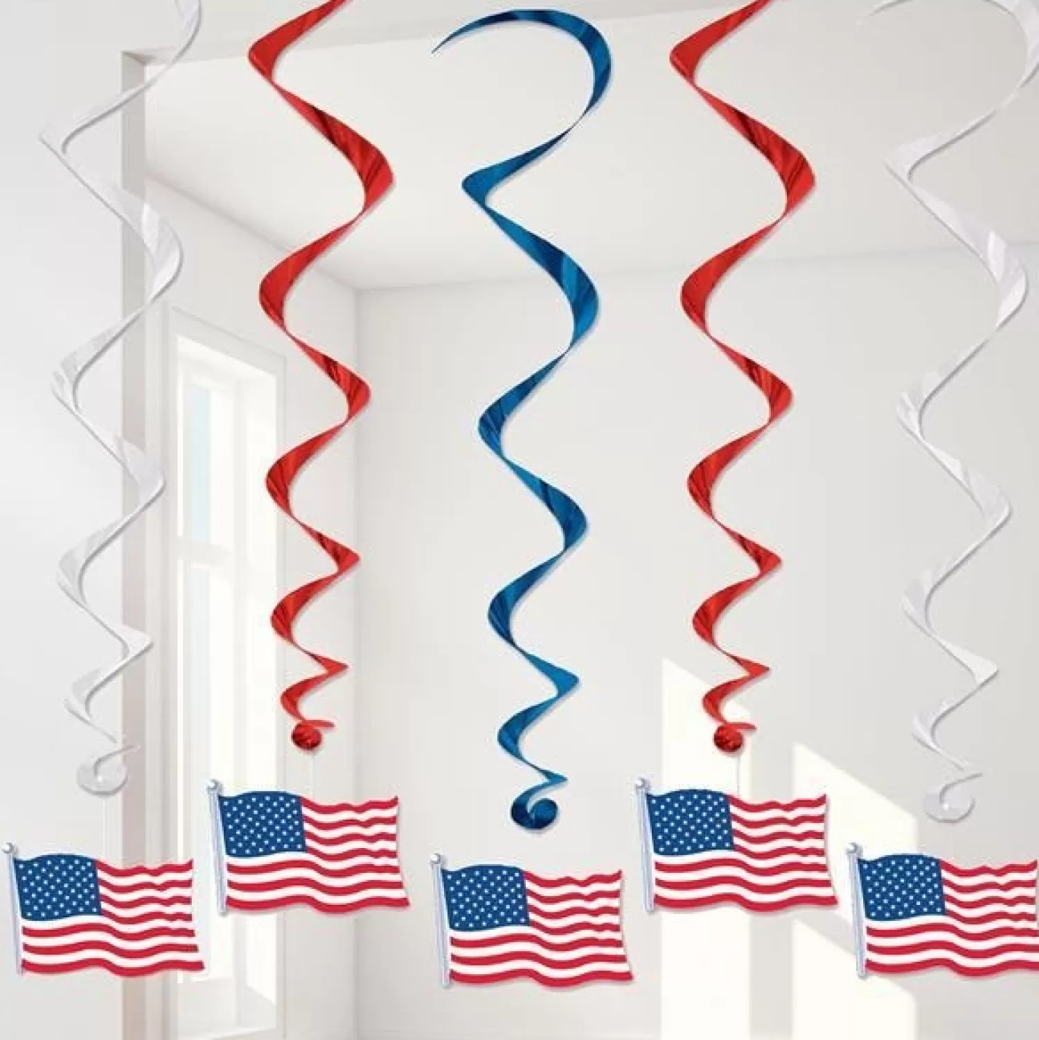Cheap Party Delights American Flag Hanging Swirl - 4Th July Decoration (5Pk)