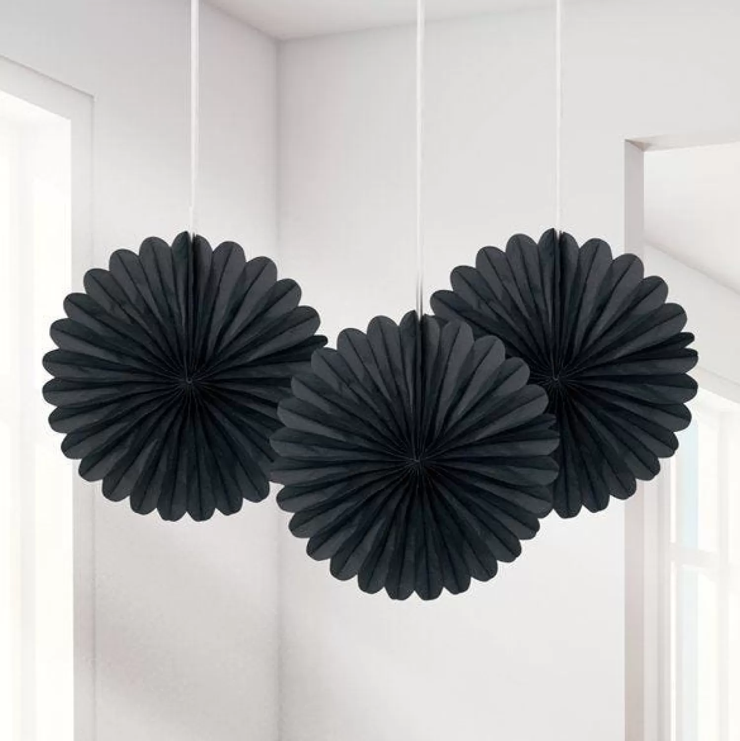 Online Party Delights Black Mini Paper Fan Decorations - 15Cm (3Pk)