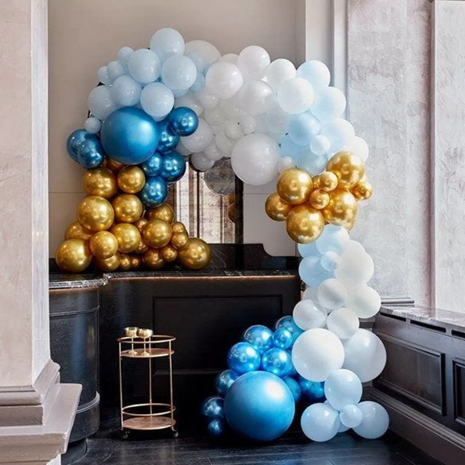 Cheap Party Delights Blue & Gold Chrome Large Balloon Arch Diy Kit - 200 Balloons