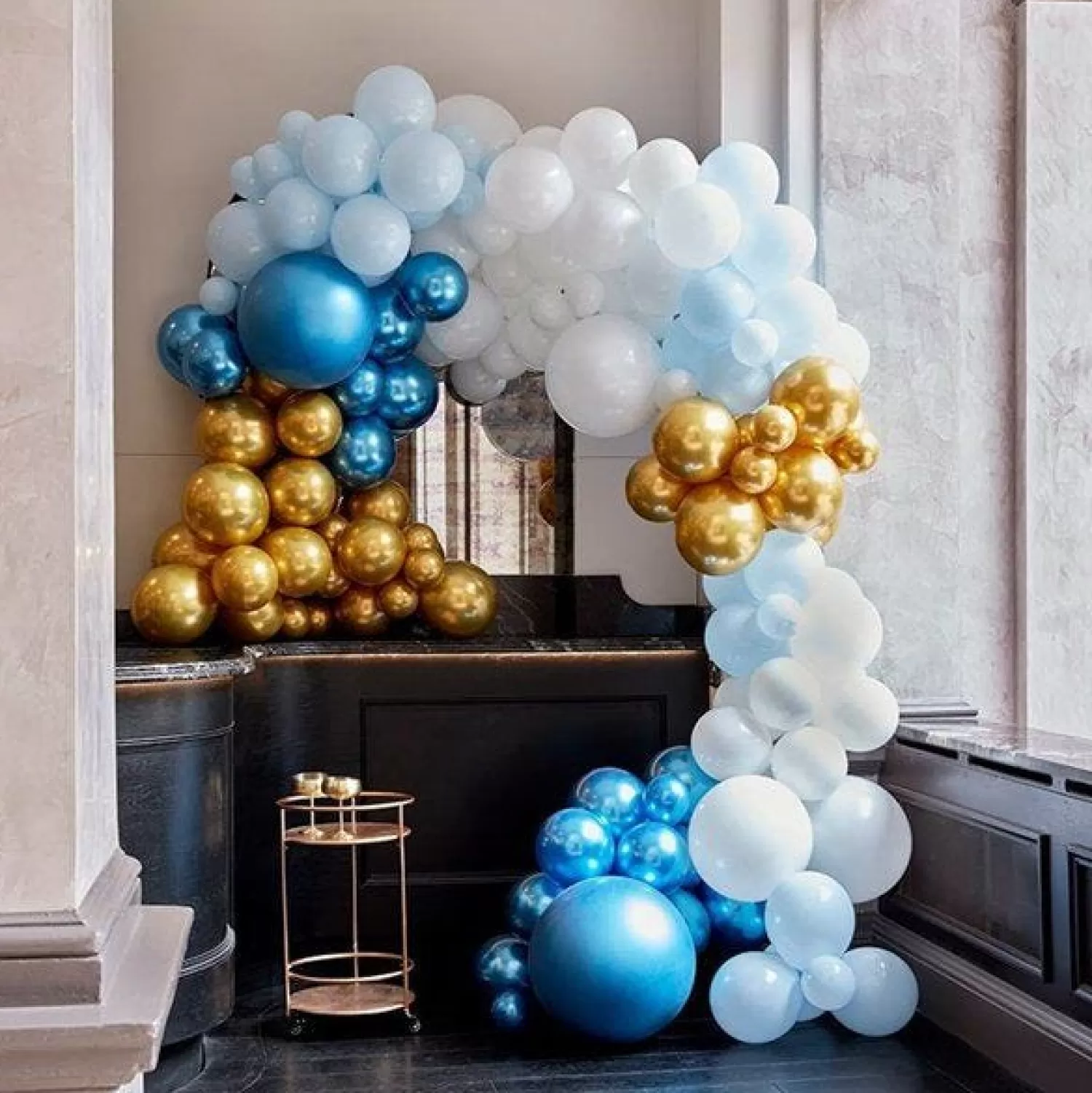 Cheap Party Delights Blue & Gold Chrome Large Balloon Arch Diy Kit - 200 Balloons