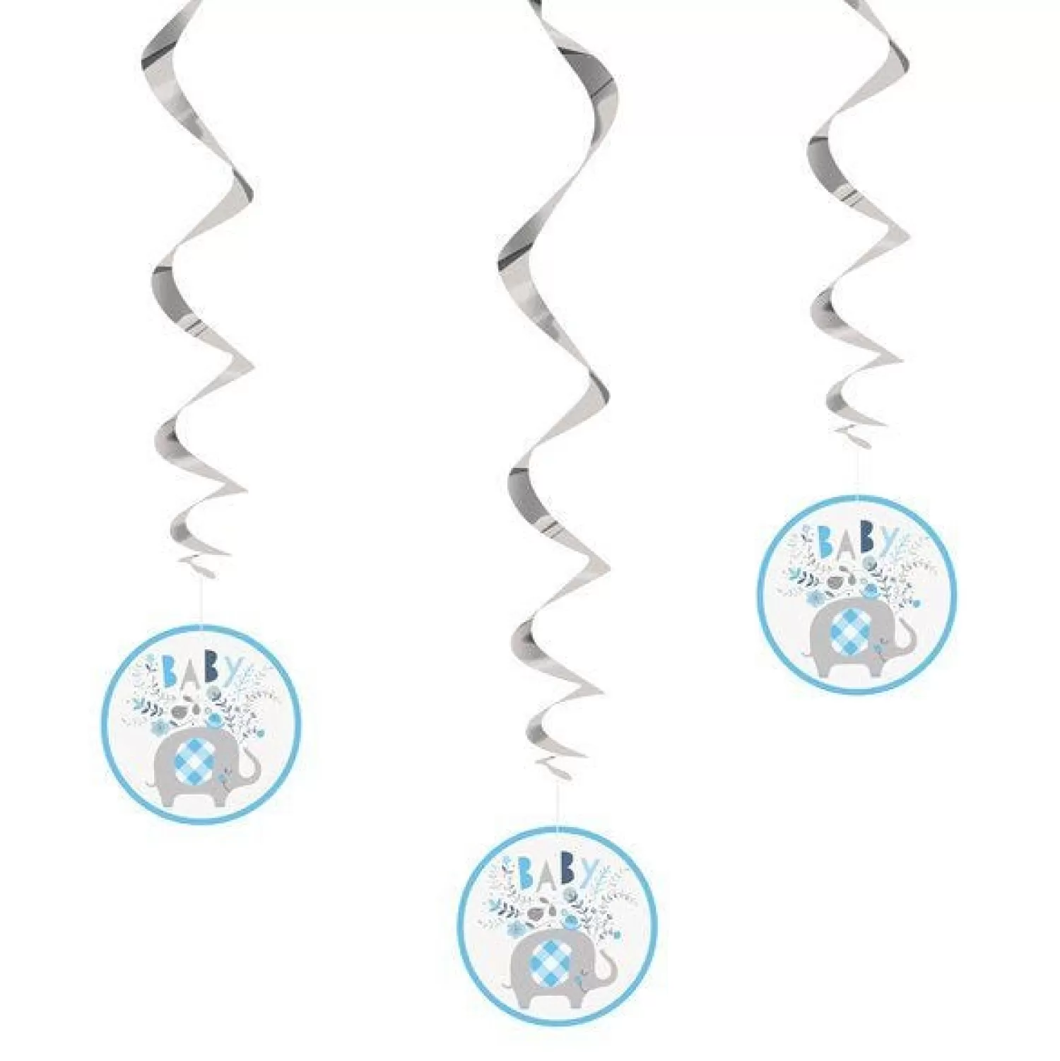 Best Party Delights Blue Floral Elephant Hanging Swirl Decorations - 66Cm (3Pk)
