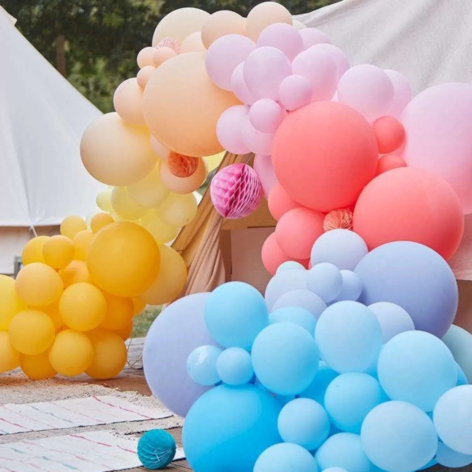 Discount Party Delights Brights & Fans Balloon Arch Backdrop - 200 Balloons