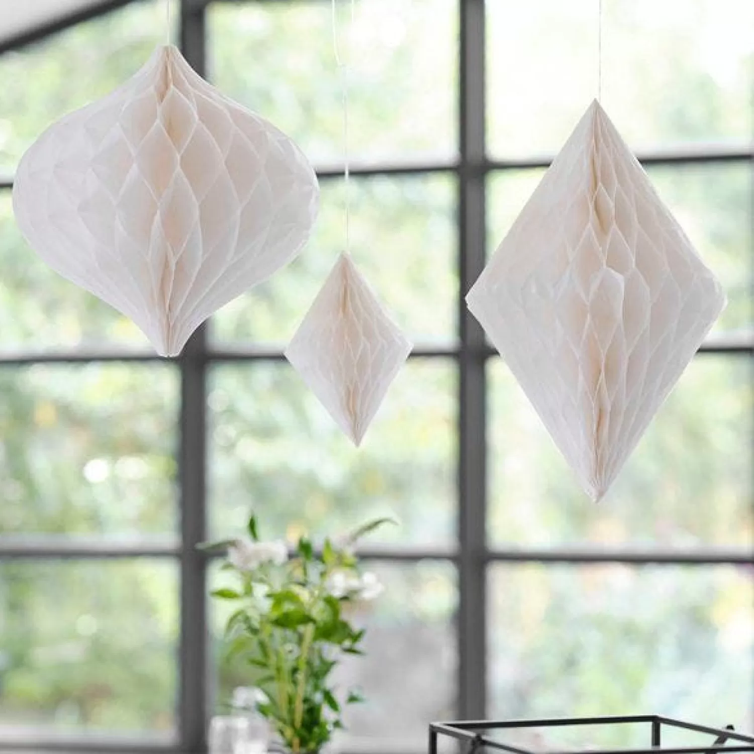 Online Party Delights Contemporary Wedding White Honeycomb Decorations (3Pk)