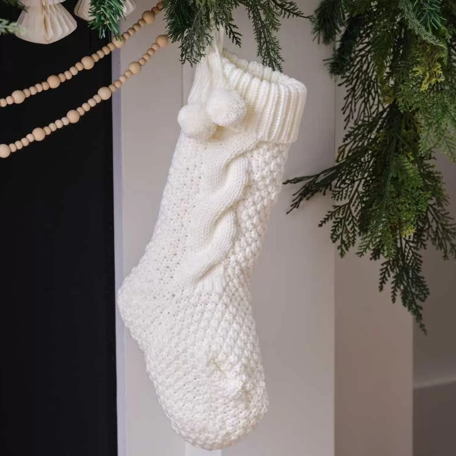 Cream Knitted Christmas Stocking - 45Cm<Party Delights Fashion