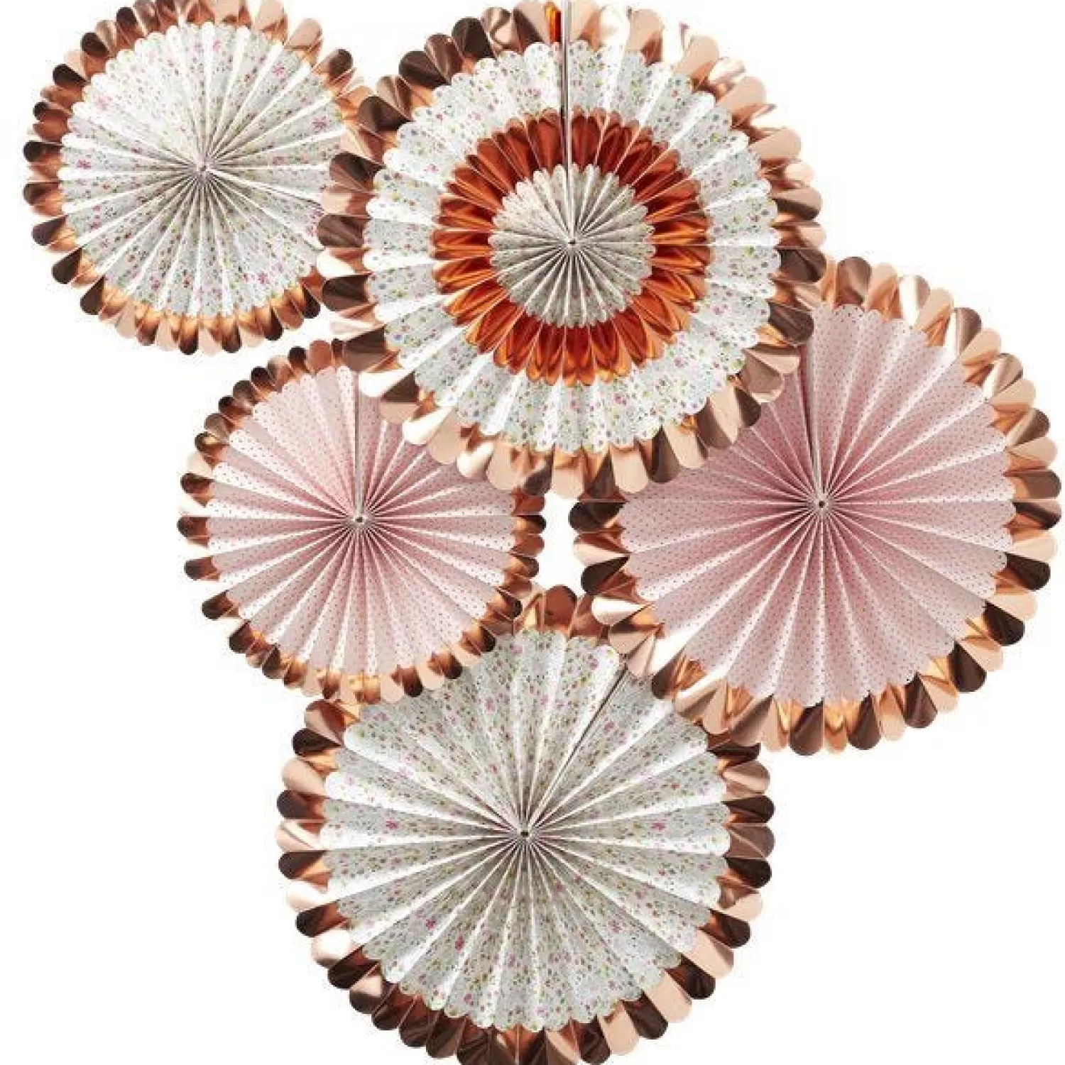 Hot Party Delights Ditsy Floral Rose Gold Foiled Fan Decorations - 38Cm (5Pk)