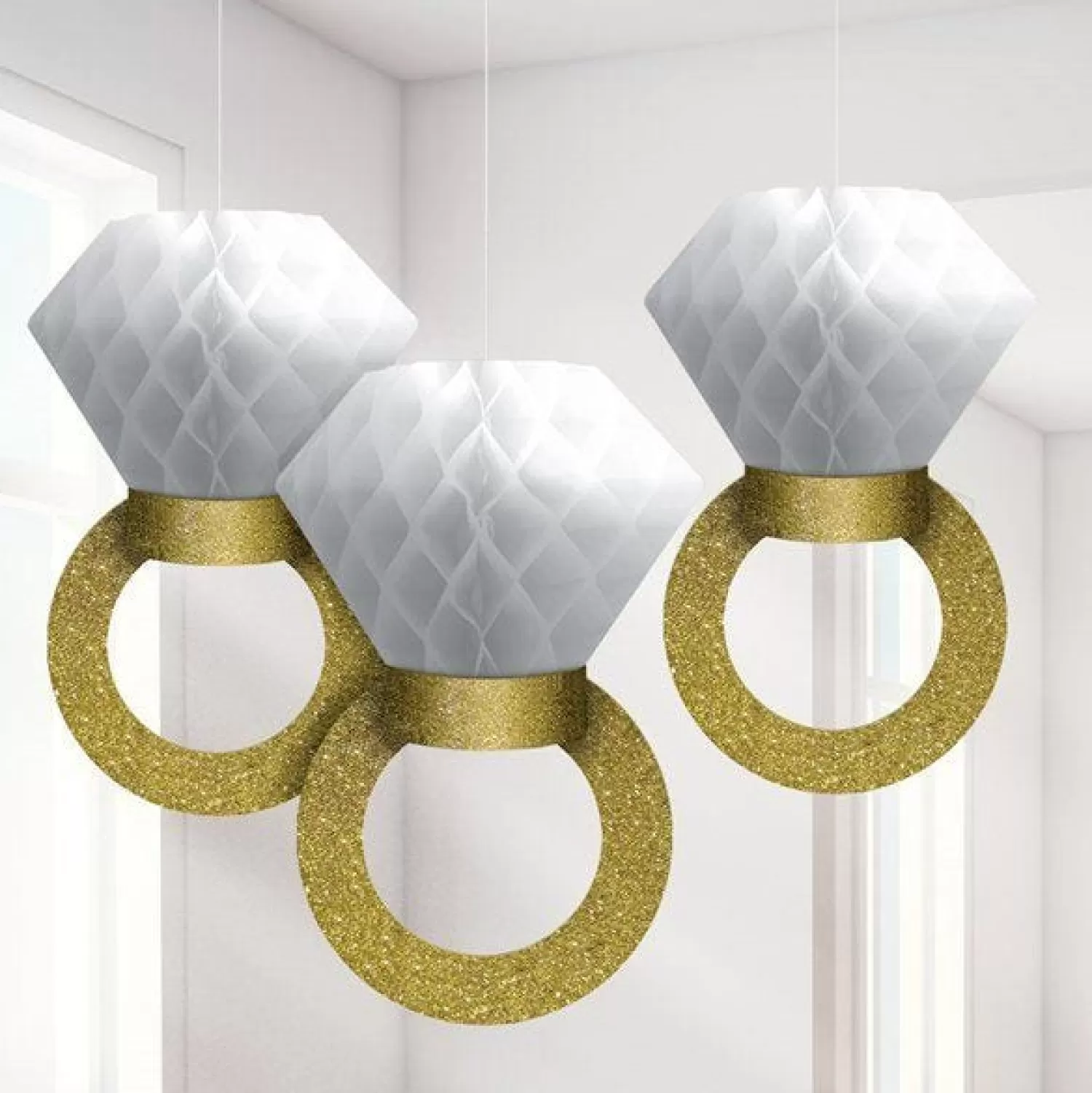 Online Party Delights Engagement Ring Honeycomb Hanging Decorations - 30Cm (3Pk)