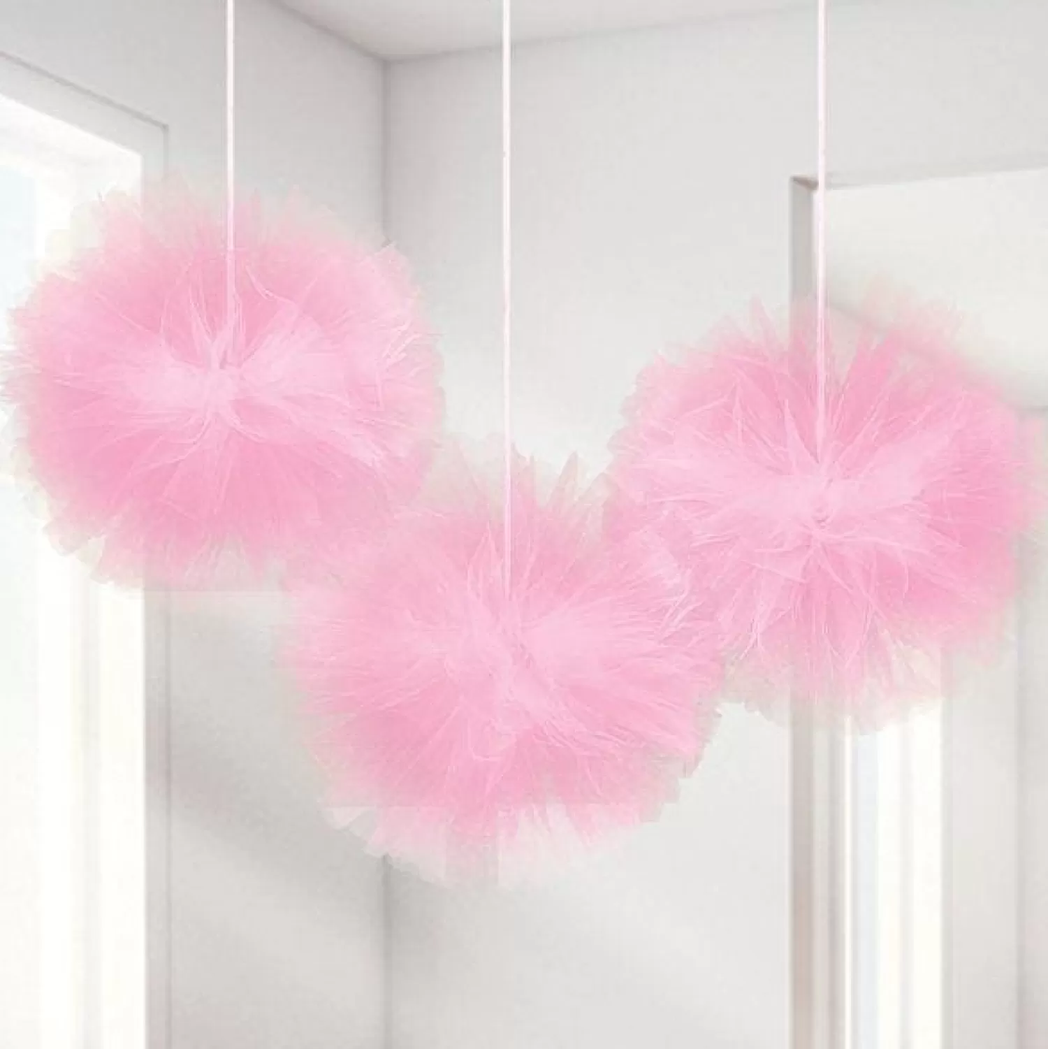 Outlet Party Delights Fluffy New Pink Tulle Decoration - 12" (3Pk)