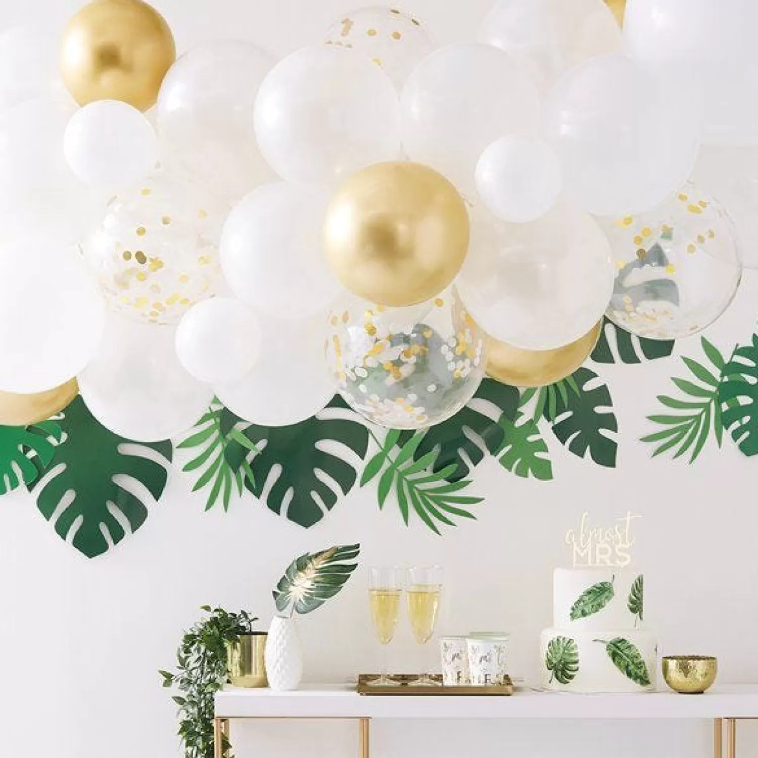 Outlet Party Delights Gold And White Botanical Hen Party Balloon Arch - 55 Balloons