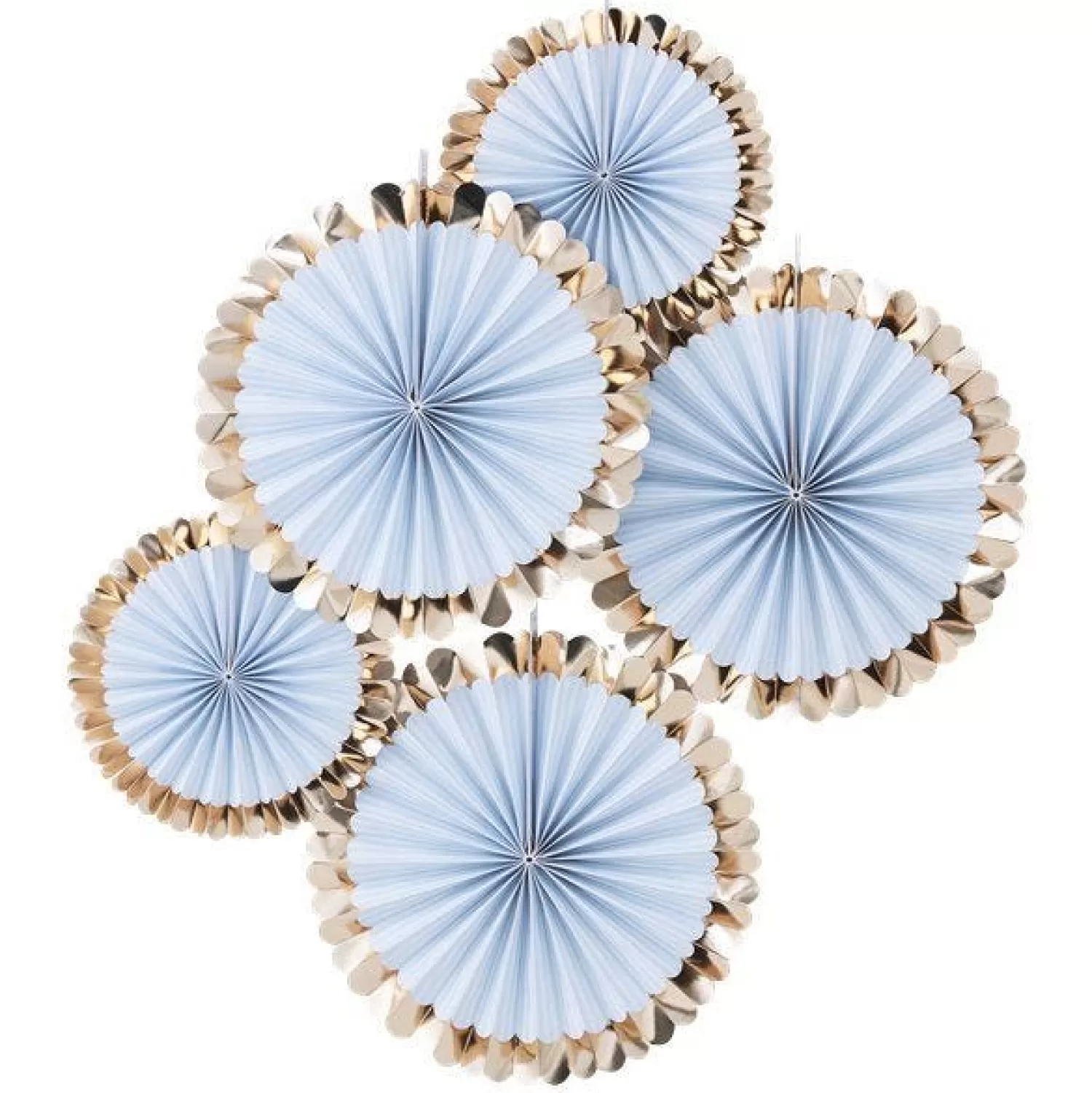 Hot Party Delights Gold Foiled Pastel Blue Paper Fan Decorations - 38Cm (5Pk)