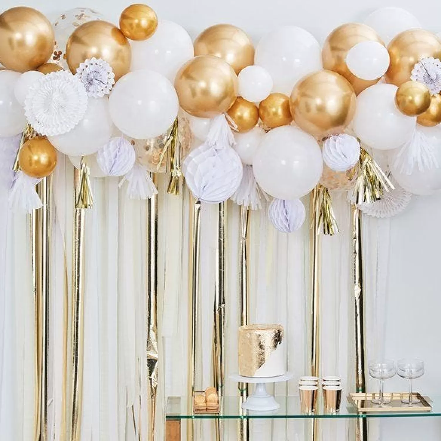 Outlet Party Delights Gold Mix Balloon Garland With Decorations - 80 Balloons