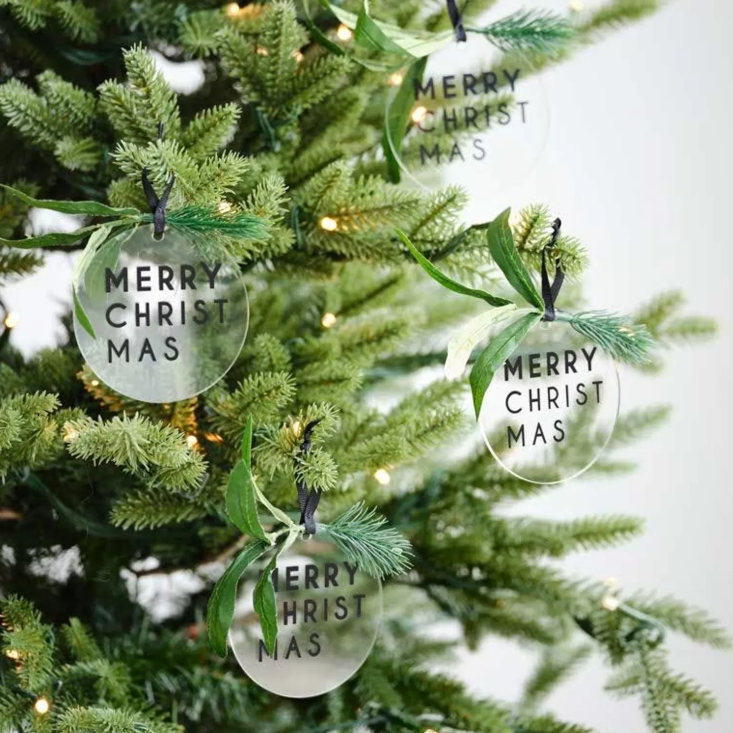 Merry Christmas With Foliage Tree Decorations (4Pk)<Party Delights Discount