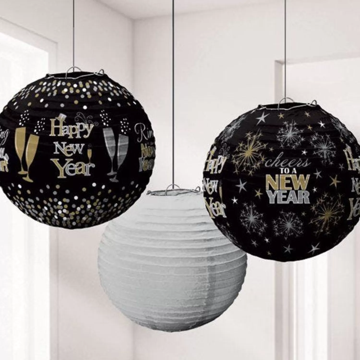 Fashion Party Delights Metallic New Year's Eve Lantern Decorations - 24Cm (3Pk)