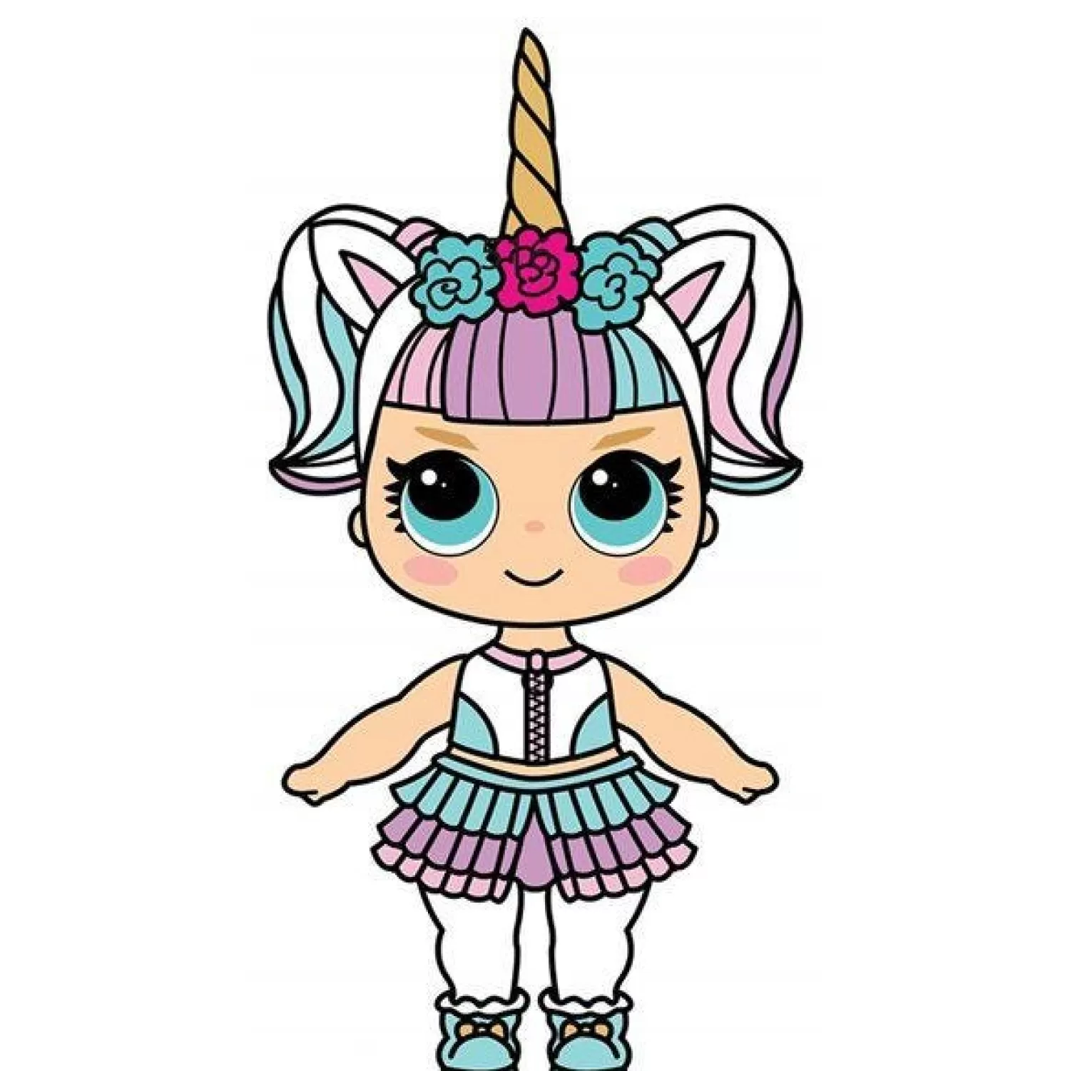 Fashion Party Delights Mini Cute Doll With Large Eyes & Unicorn Horn - 91Cm X 47Cm