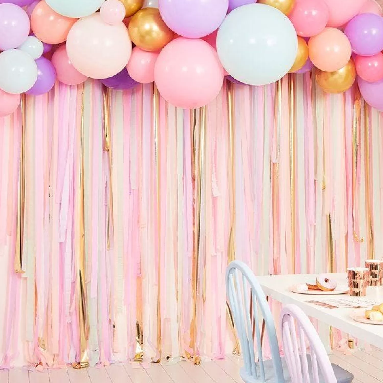 Store Party Delights Mix It Up Pastel Streamer & Balloon Garland Backdrop Kit - 75 Balloons