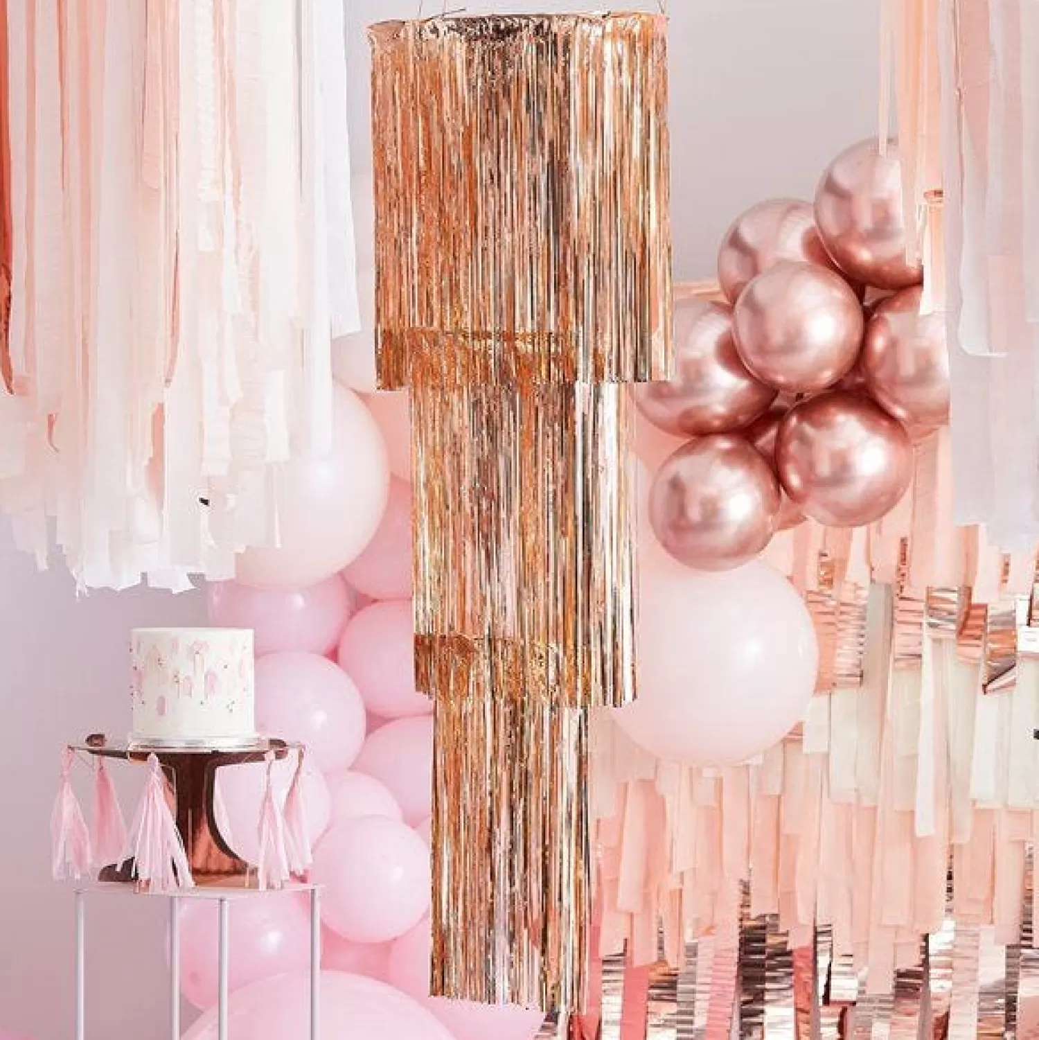 Best Party Delights Mix It Up Rose Gold Foil Fringe Chandelier Decoration - 1.3M X 40Cm