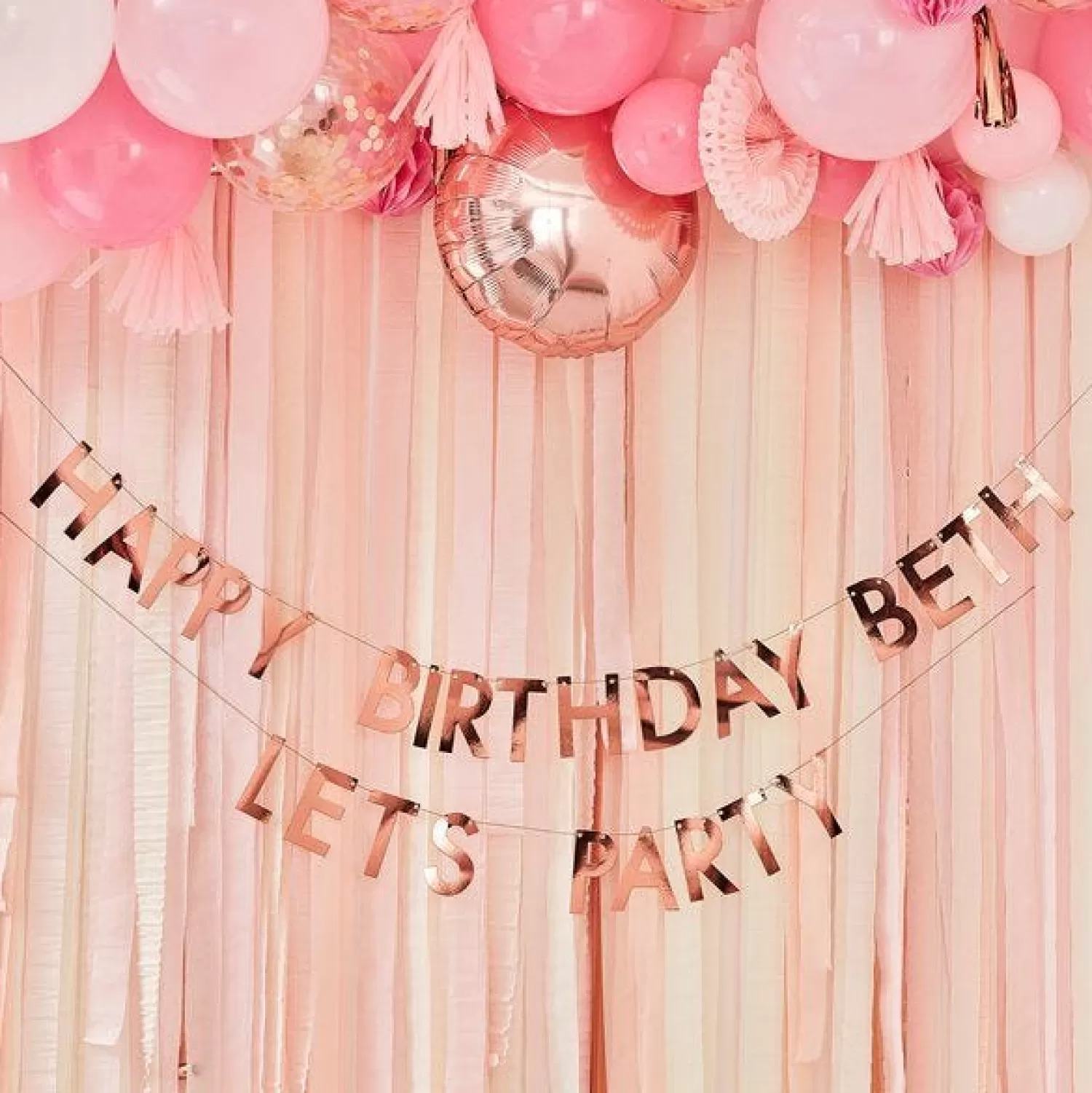 New Party Delights Mix It Up Rose Gold Personalised 'Happy Birthday' Paper Banner - 4M