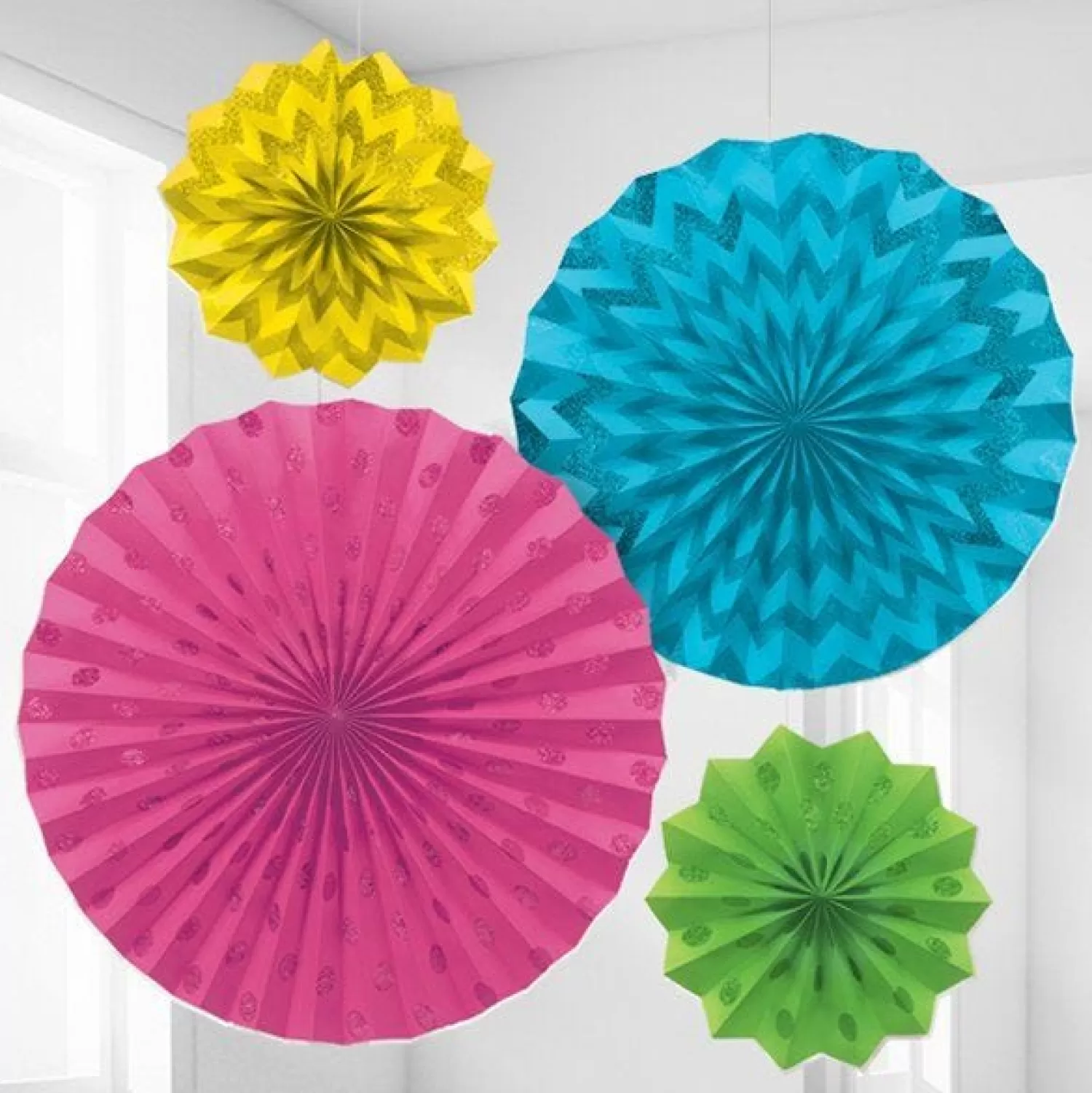 Shop Party Delights Multi Coloured Paper Glitter Fan Decorations (4Pk)
