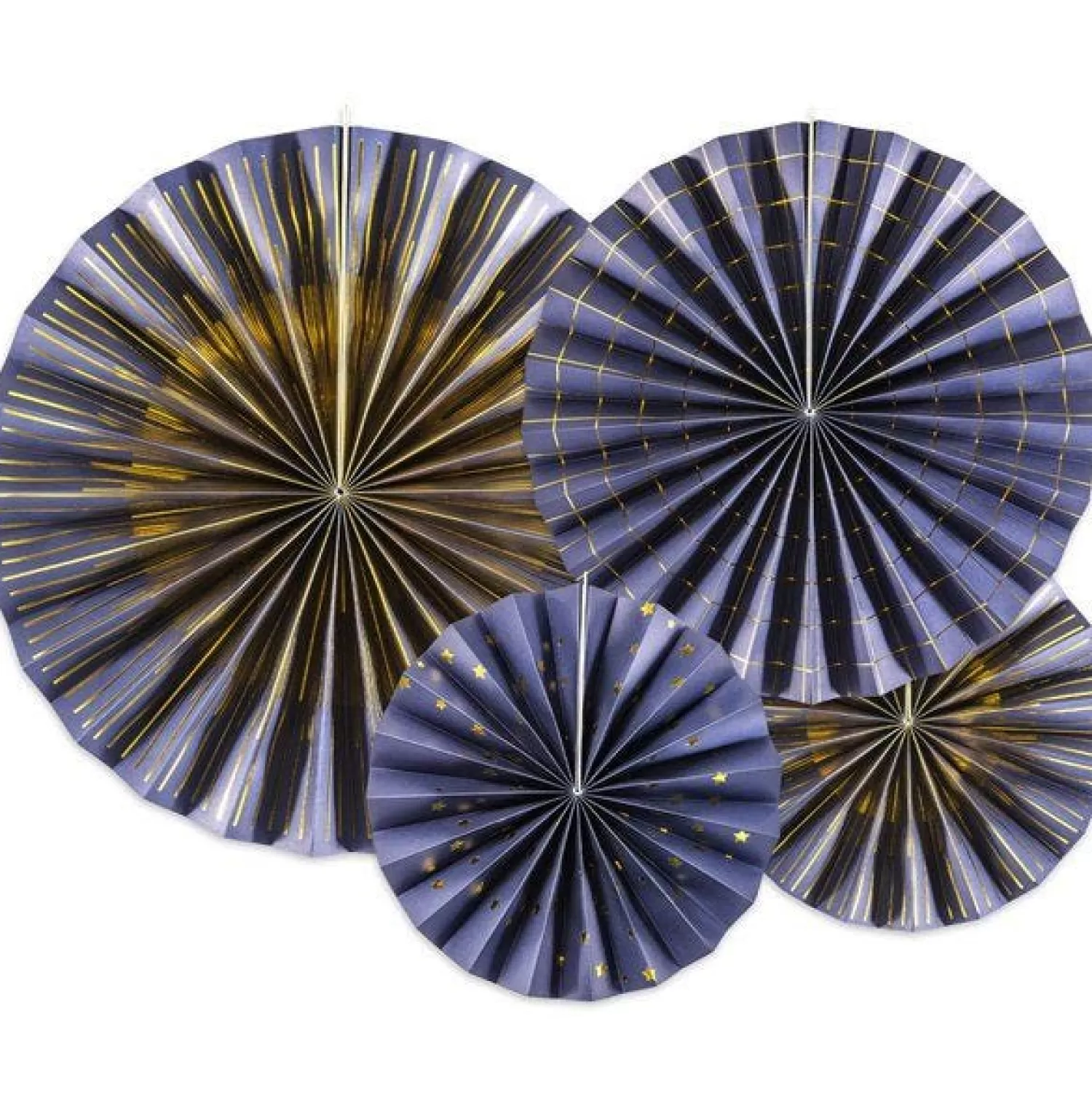 Store Party Delights Navy Blue & Gold Mix Fan Decorations (4Pk)