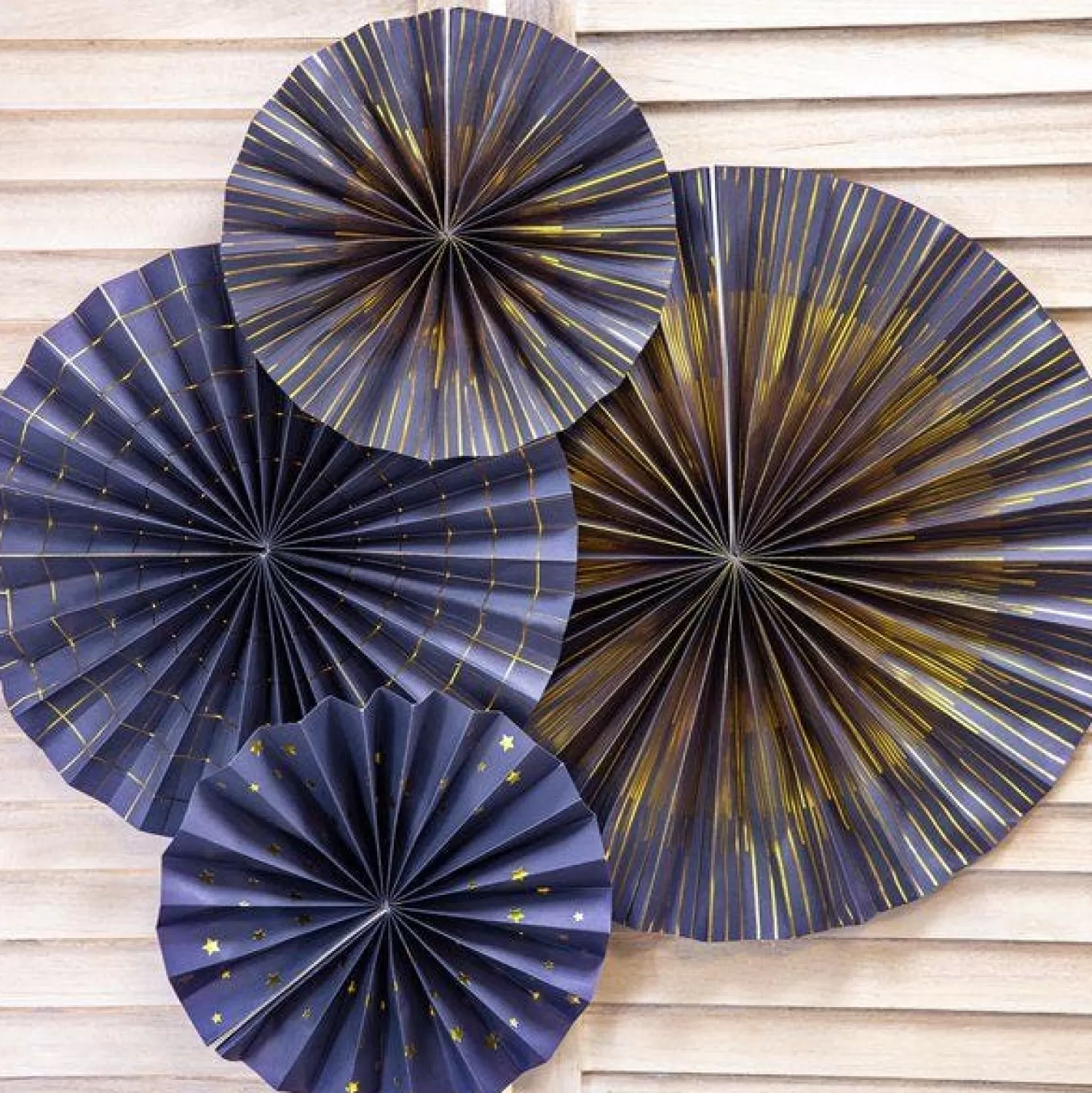 Store Party Delights Navy Blue & Gold Mix Fan Decorations (4Pk)