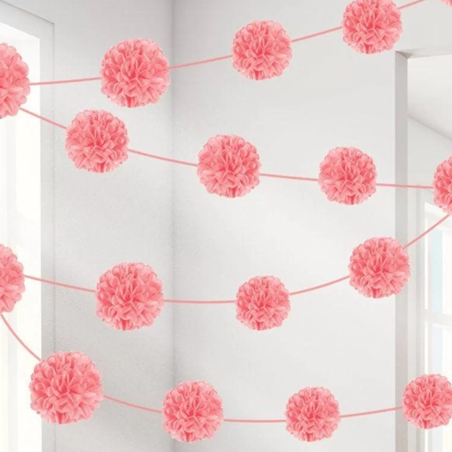 Clearance Party Delights New Pink Pom Pom Garland - 3.7M X 2 Pieces (2Pk)
