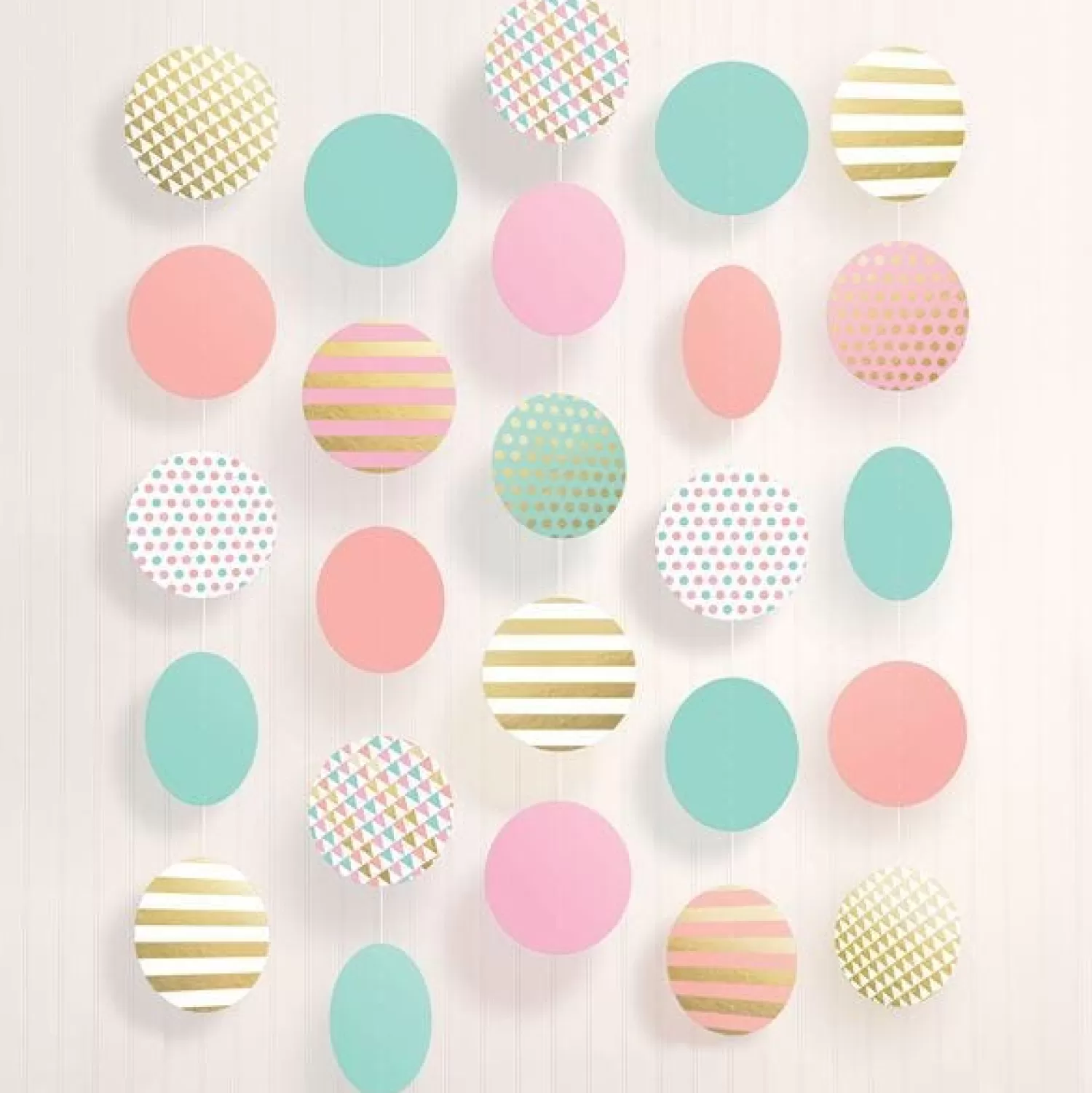 Hot Party Delights Pastel & Metallic Large Circle Hanging String Decoration (5Pk)