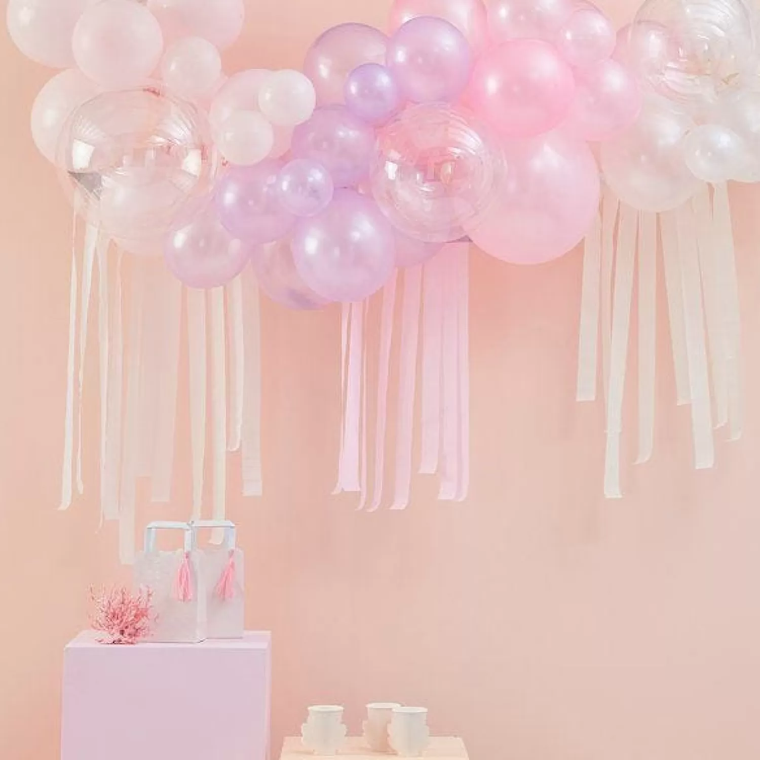 Cheap Party Delights Pastel, Pearl & Ivory Balloon Arch With Streamers - 50 Balloons
