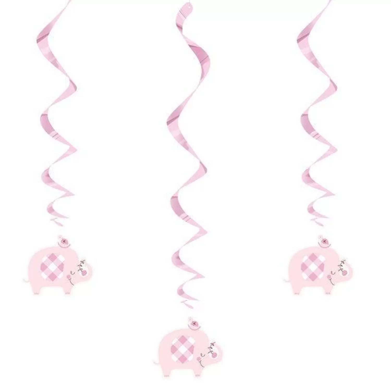 Hot Party Delights Pink Floral Elephant Hanging Swirl Decorations - 66Cm (3Pk)