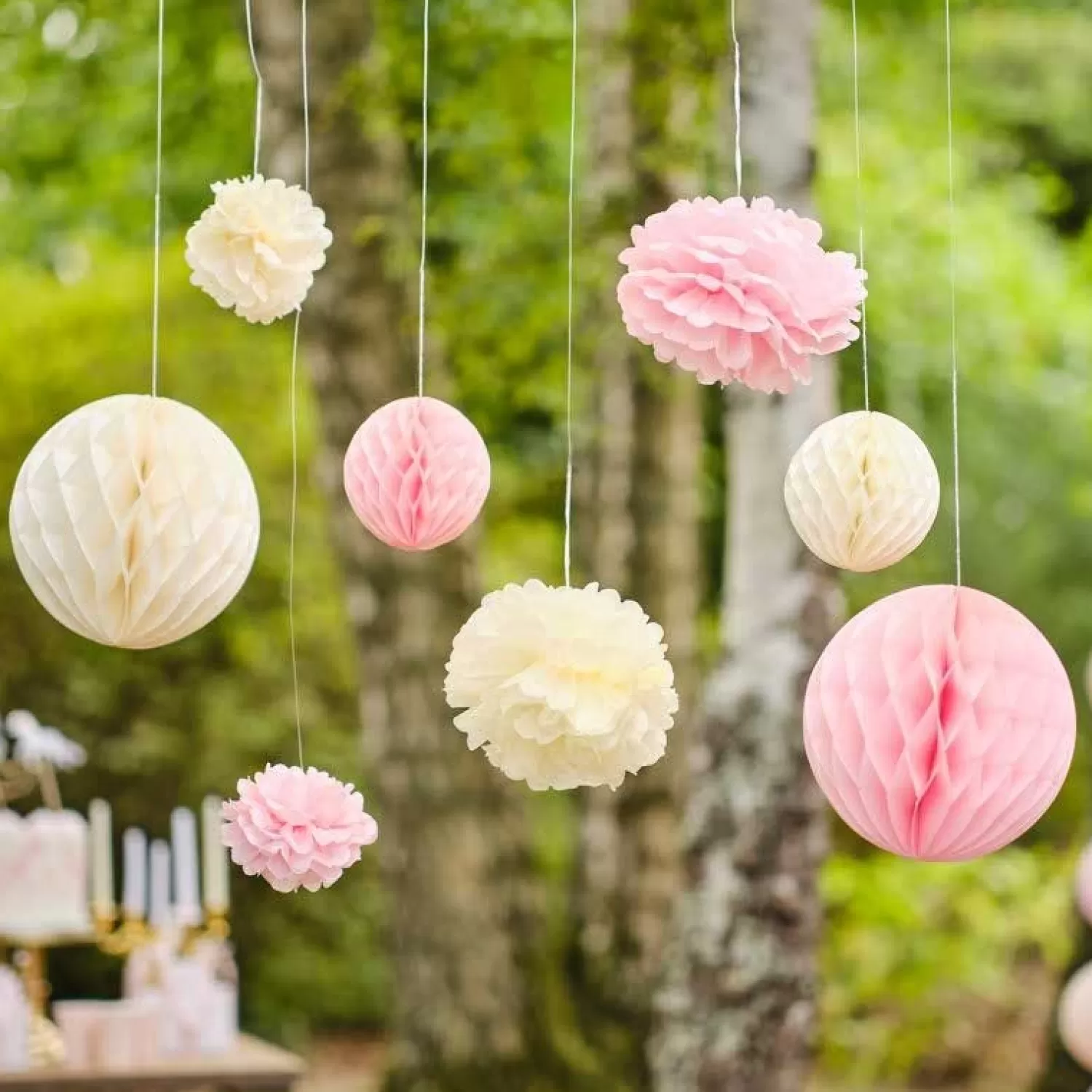 Best Party Delights Pom Pom & Honeycomb Paper Hanging Decorations (8Pk)