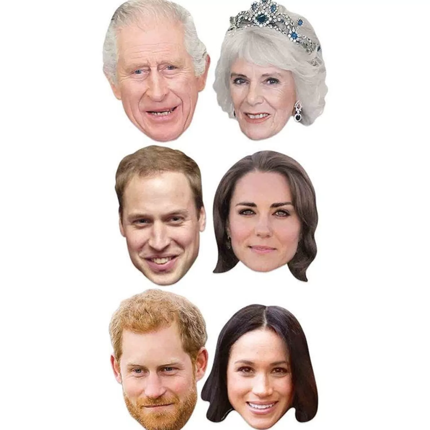 Best Party Delights Royals Card Masks King Charles, Camilla, William, Kate, Meghan, Harry (6Pk)