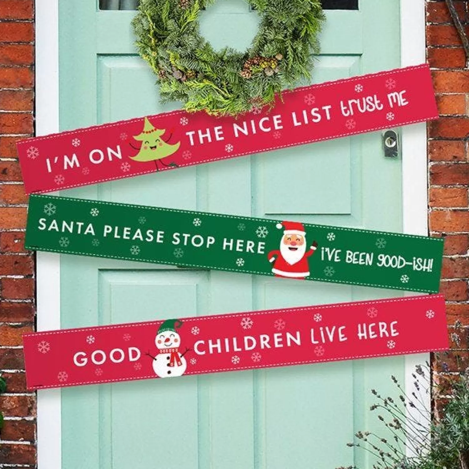 Santa Please Stop Here Paper Door Banners - 1M (3Pk)<Party Delights Cheap