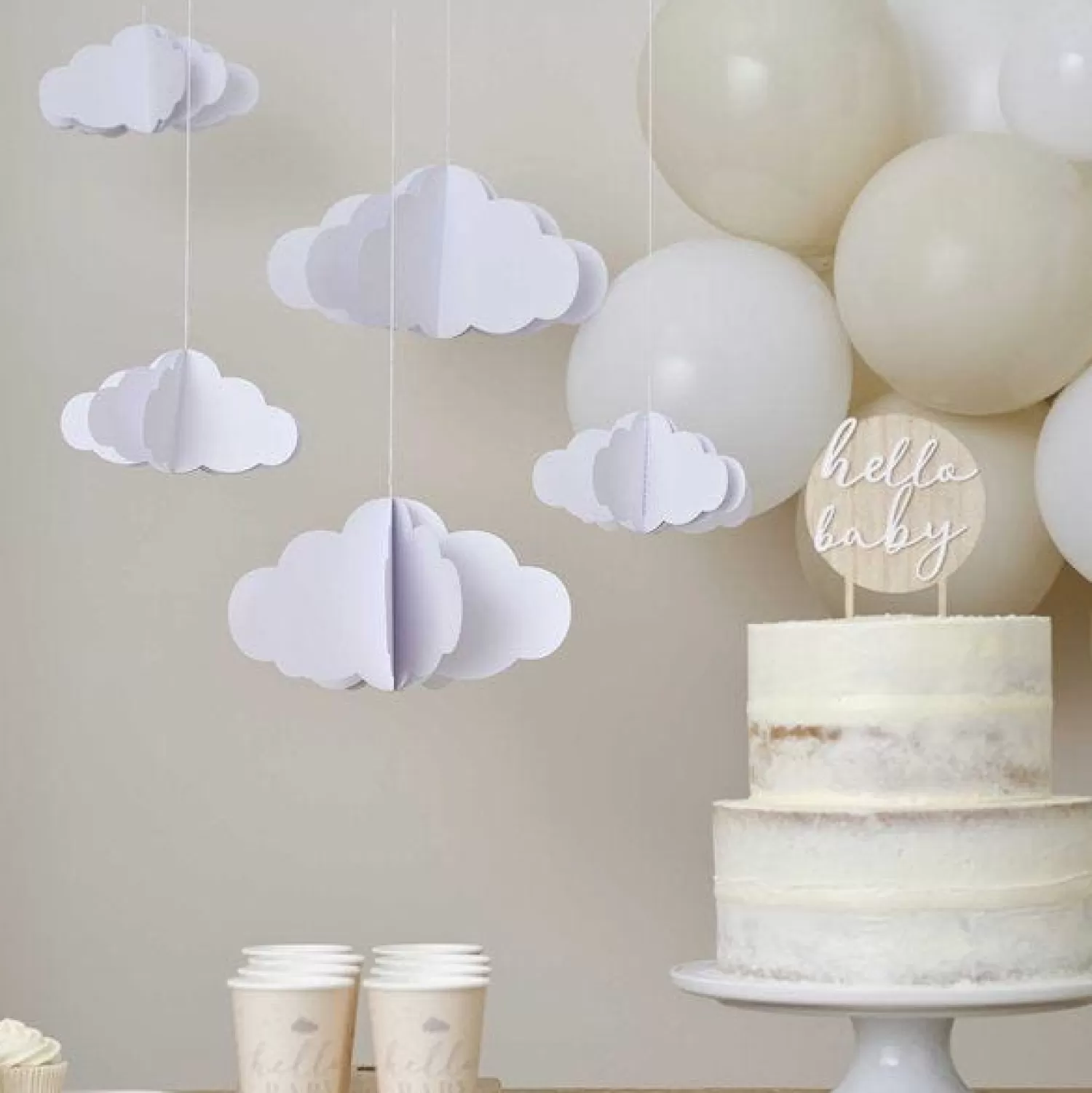 Cheap Party Delights White 3D Clouds Paper Hanging Decorations (5Pk)