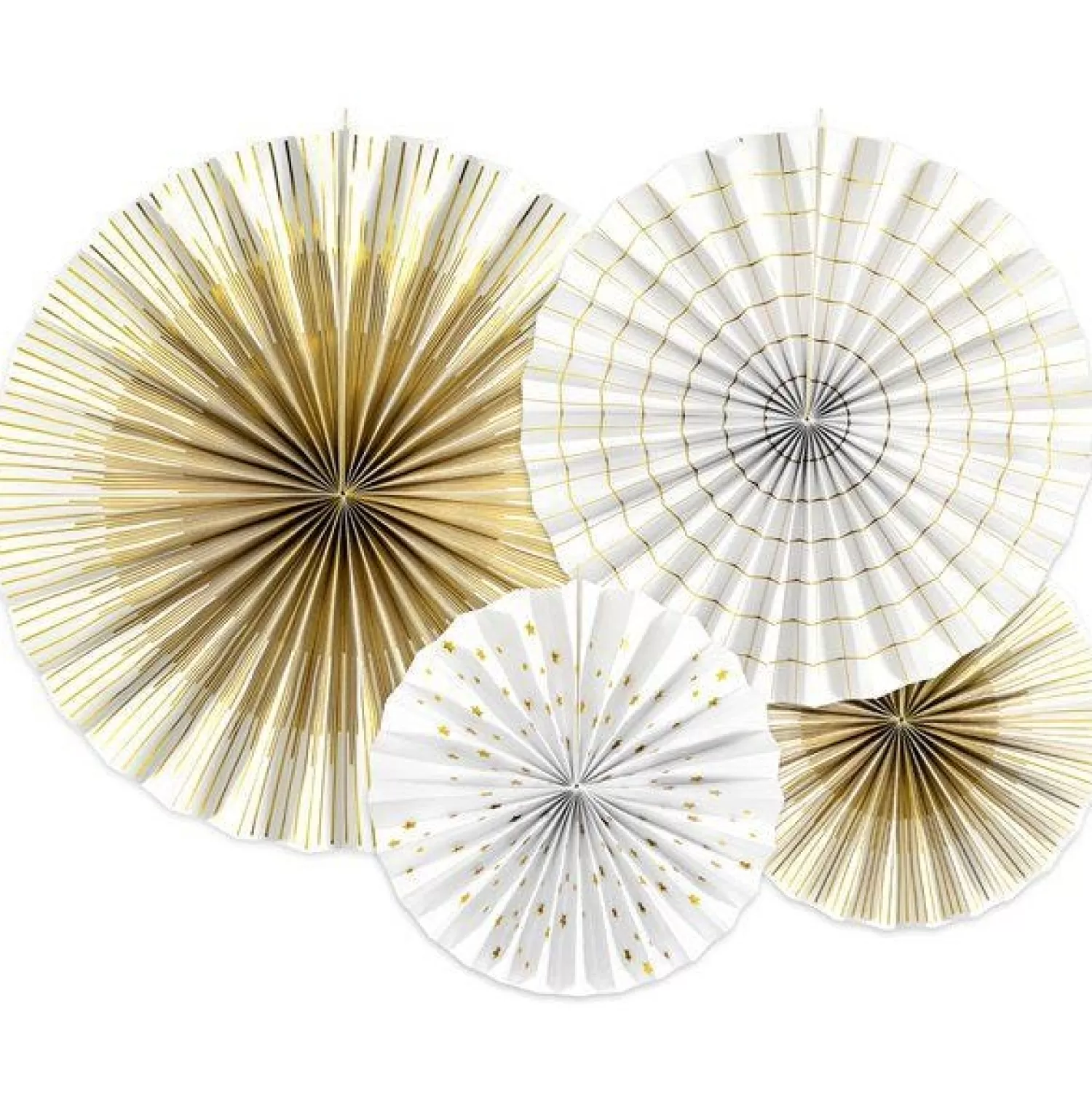 Hot Party Delights White & Gold Mix Fan Decorations - 40Cm (4Pk)