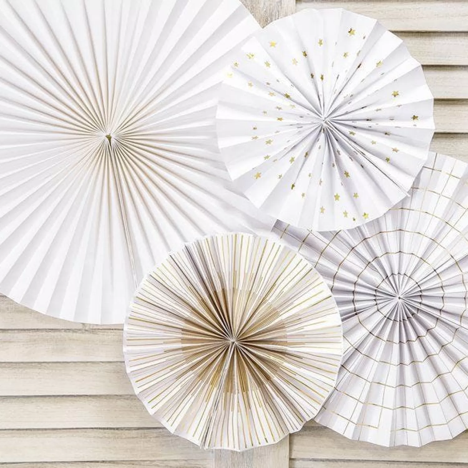 Hot Party Delights White & Gold Mix Fan Decorations - 40Cm (4Pk)