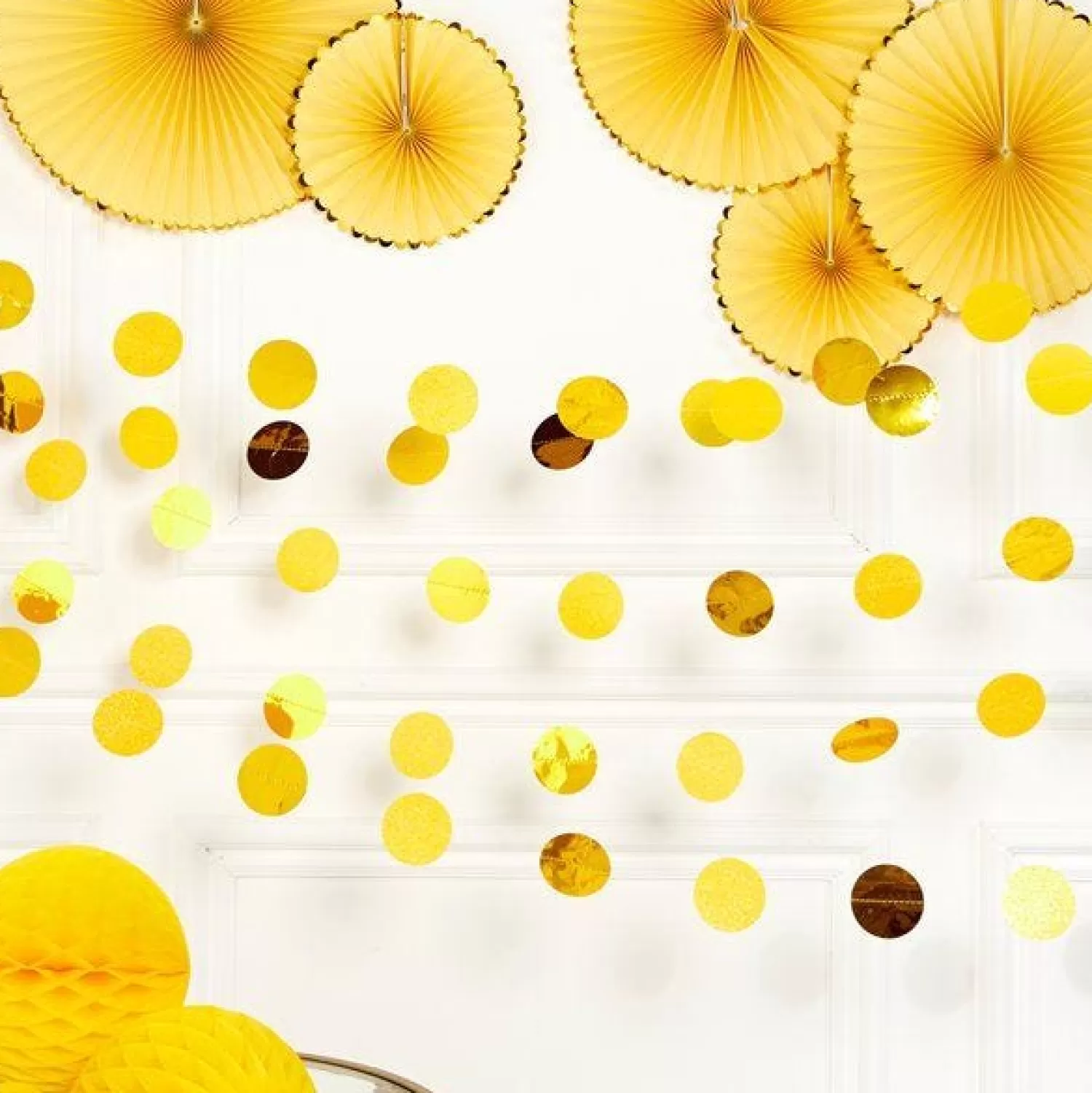 Clearance Party Delights Yellow Glitter Hanging String Decorations - 2.1M (6Pk)